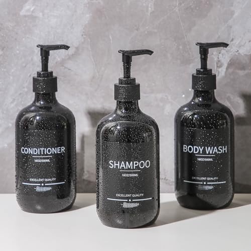 (5Pack) Black Shower Bottles Refillable with Labels, 16.9oz Reusable Shampoo and Conditioner Bottles,Shampoo Dispenser Bottles - color: Black