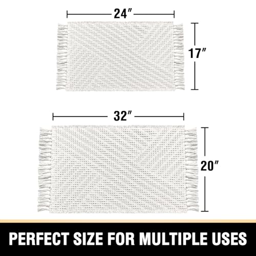 H.VERSAILTEX Waffle Bath Mat Super Absorbent Boho Bath Mat Non Slip Bath Rugs for Bathroom Floor Machine Washable Dry Fast Bathroom Rugs with Tassels (20 x 32 Plus 17 x 24 Inches, Ivory White) - color: Ivory White, size: 20" x 32" Plus 17" x 24"