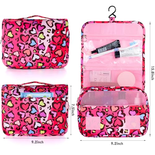 Kids Hanging Toiletry Bag for Girls, Travel Toiletry Bag for Little Young Girls Cosmetic Makeup Waterproof Wash Bag Toddler Traveling Toiletries, Leopard Red - color: Leopard-Red