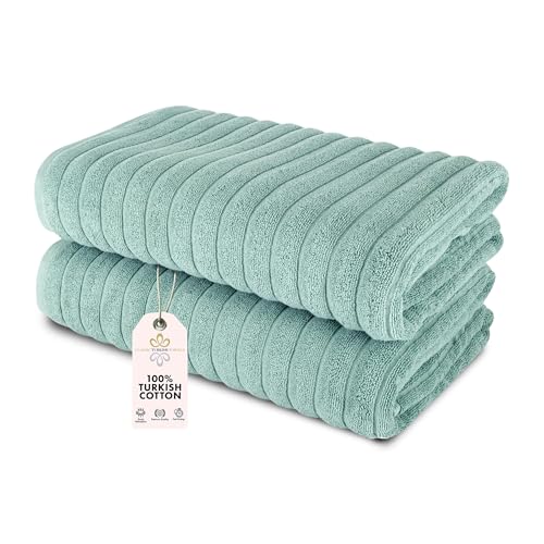 Classic Turkish Towels CTT - Premium 2 Piece Jumbo Bath Sheets, 100% Turkish Cotton, Absorbent & Ultra Comfy Bath Towel Sheets for Hotels & Spa | 40"x65" (Spa Green) - color: Spa Green, size: 2-Piece Bath Sheets