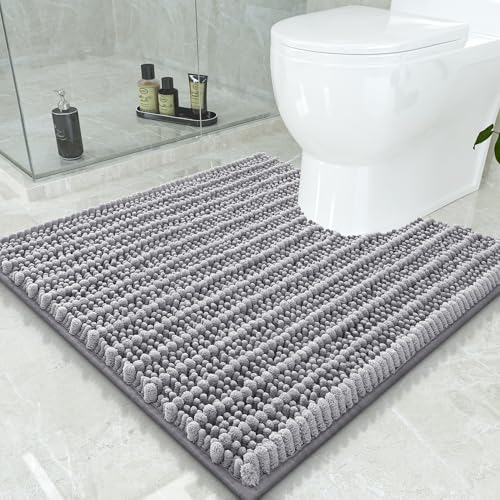 Smiry Bathroom Toilet Rugs U Shaped 24x24, Extra Soft Absorbent Non Slip Rubber Backing Chenille Contour Bath Rugs for Toilet, Machine Washable Contoured Bath Mats, Grey - color: Grey, size: 24'' X 24''