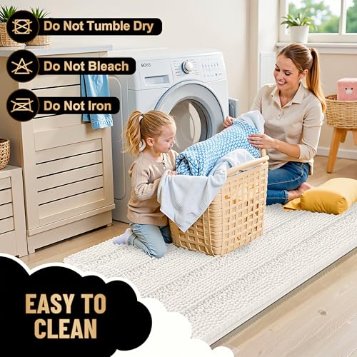 OLANLY Thick Small Bathroom Rugs 24x16, Extra Soft Absorbent Chenille Striped Bath Rugs, Rubber Backing, Machine Wash, Bath Mats for Bathroom Floor, Tub and Shower, Home Decor Accessories, Ivory - color: Ivory, size: 24" X 16"