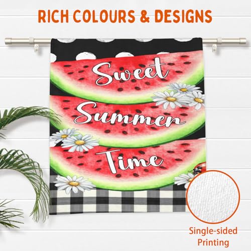 Summer Watermelon Hand Towels for Bathroom 14.4x28.3 Inch Set of 2 | Black Checkered ，Polyester Cotton，Soft，Breathable，Skin-Friendly，for Holiday Kitchen Hotel Swimming Gym Spa Decor - color: Red Black