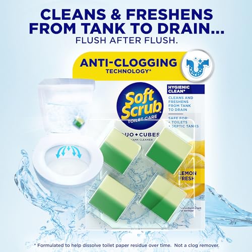 Soft Scrub In-Tank Toilet Cleaner Duo-Cubes, Lemon Fresh, Clear Water, 4 Ct, Cleans & Freshens, Helps Fight Toilet Ring, Hard Water & Limescale Stains - size: 4 Count (Pack of 1)