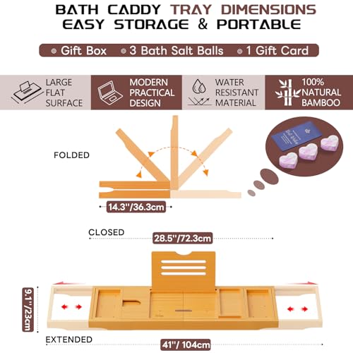 Original Wood Color Foldable Bamboo Bathtub Caddy, Bathtub Tray, Can Place Wine Glasses, Books, Mobile Phones Multifunctional Bath Tub, Suitable for Gifts in Various Festivals - color: Bamboo-gift 9