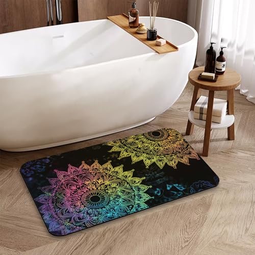 Mandala Flower Bathroom Rugs Mat, Super Absorbent Quick Drying Floor Mat for Bathroom Entryway 17"x30" - color: Mandala Flower