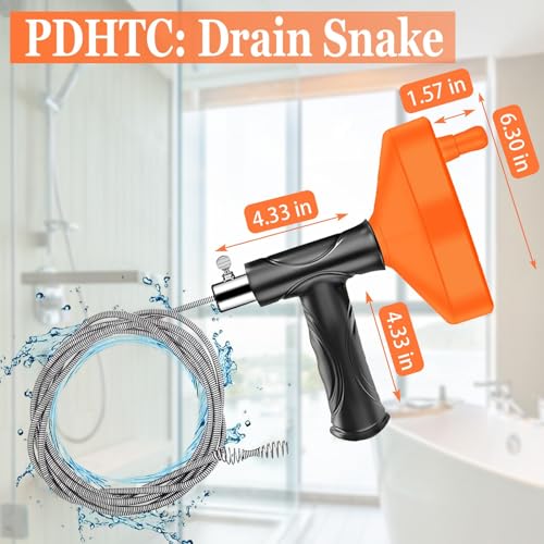 Drain Snake Auger, Plumbing Snake Drain Hair Clog Removal Tool, Sink Unclogger Drain, Heavy Duty Drum Auger, Cleaner Tool for Bathroom Kitchen Tub Shower Drain Clog Remover with Gloves (33 Feet)