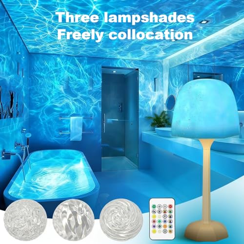 4 in 1 Shower Lamp Waterproof Bathroom Lamp Ocean Wave Projector Light Northern Galaxy Light 16 Color Rechargeable Remote Control lumena Lamps for Inside Shower/Bathtub