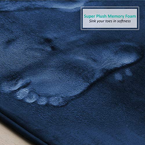 Clara Clark 3 Piece Bathroom Rugs Bath Mat Set, Velvet Memory Foam Bath Mats for Bathroom - Non-Slip, PVC Backing Bath Rugs, Washable - Dries Quickly, Blue - color: Blue, style: 17 x 24 + 20 x 32 + Contour