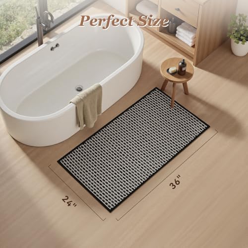 AMOAMI Unique Woven Bath Mat, Super Absorbent Non Slip Bath Mat, 24" x 36", Black - color: Black, size: 24" x 36"
