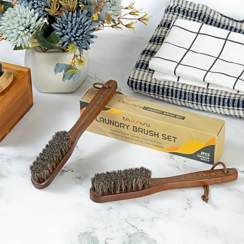 TAKAVU Horsehair Laundry Stain Brush Set, 2 Pack, Soft Bristle | Spot & Pre-Wash Cleaner for Delicate Fabrics, Clothes & Garments, Gentle Fabric Care, Removes Set-In Stains, Travel Use