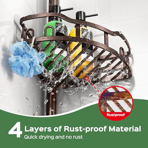 HAMITOR Shower Caddy Tension Pole: Rustproof Quick Install Corner Bathroom Organizer Shelf on Floor for Renters - 4-Tier Large Capacity Storage Rack with Soap Holder for Apartment -47-121 Inch/Bronze - color: Bronze