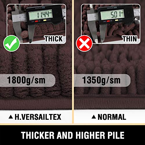 H.VERSAILTEX Luxury Chenille Bathroom Mats - Non Slip, Extra Soft, Absorbent, Shaggy, Washable, Fast Dry 2 Piece (Chocolate, 20" x 32"/17" x 24") - color: Chocolate, size: 20" x 32" Plus 17" x 24"