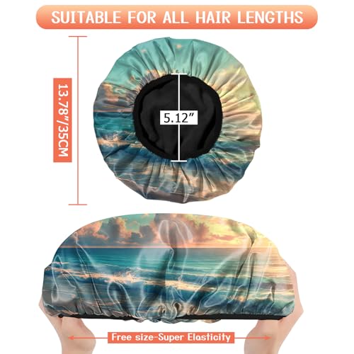 Luxury Shower Cap Terry Lined Reusable Triple Layer Waterproof Hair Elastic Caps Shower Bath Hat for Women Girls Cute Aesthetic-Beach - color: AL3-Beach
