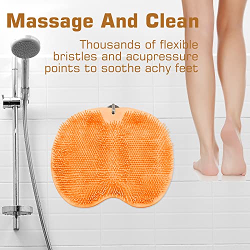 Shower Foot Scrubber Mat Back Washer Back Exfoliating Bath Wash Pad Wall Mounted Slip Suction Cups Foot Scrubber for Use in Shower Cups Foot Cleaner for Men and Women - color: Orange