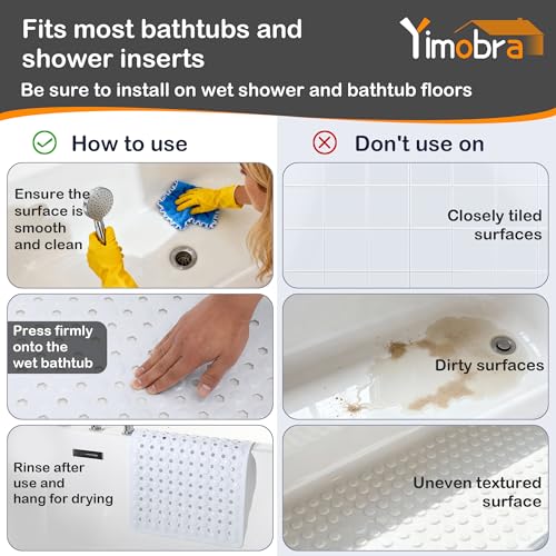 Yimobra Bathtub Mat Non Slip, 27.5"X15.5" Machine Washable Shower Floor Mat, Soft on Feet, Bathmat with Drain Holes and Suction Cups, Bathroom Essentials, White - color: White, size: 27.5 X 15.5 Inch
