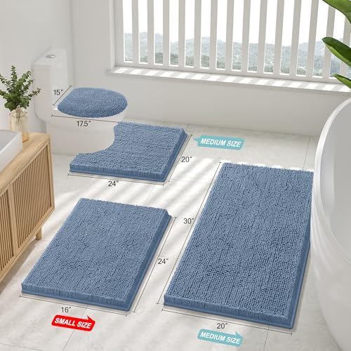 Smiry Luxury Chenille Toilet Rugs U-Shaped 20x20, Soft Absorbent Non-Slip Contour Bathroom Rugs for Toilet, Machine Washable Contoured Bath Mats, Grayish Blue - color: Grayish Blue, size: 20" X 20" Contour Rug