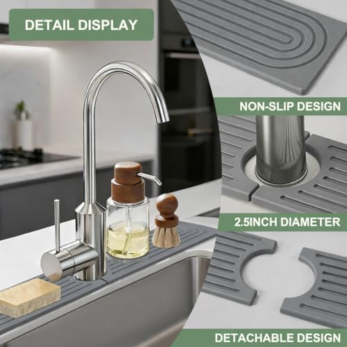 Faucet Mat for Kitchen Sink, Diatomite Quick Drying Stone Mat & Sink Protector, 15.8" x 4" Kitchen Sink Splash Guard, Absorbing Stone Tray for Bathroom Counter (Dark Gray)