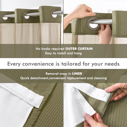 Mrs Awesome No Hook Shower Curtain with Snap-in Liner, Embossed Waffle Design Fabric Shower Curtain for Bathroom, Soft & Lightweight, 71x74, Taupe - color: Taupe, size: 71"W x 74"L (Pack of 1)