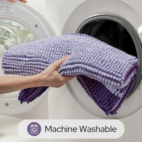 HOMEIDEAS Purple Bathroom Rugs Set of 2, Thick Absorbent Chenille Bath Mats, Non-Slip Soft Shaggy Rugs for Bathroom Floor, 20" x 32" Plus 17" x 24" - color: Purple