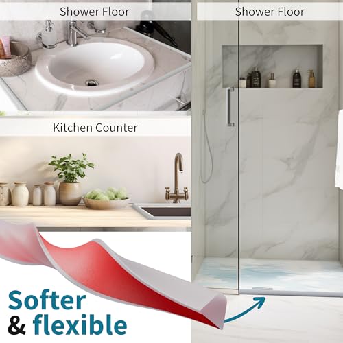Premium Transparent 39 inch Shower Threshold Water Guard Collapsible Silicone Wet Room Floor Barrier & Bathtub Splash Waterstopper Self Adhesive Dam Strip for Kitchen Sink Edge & Bathroom Door Seal