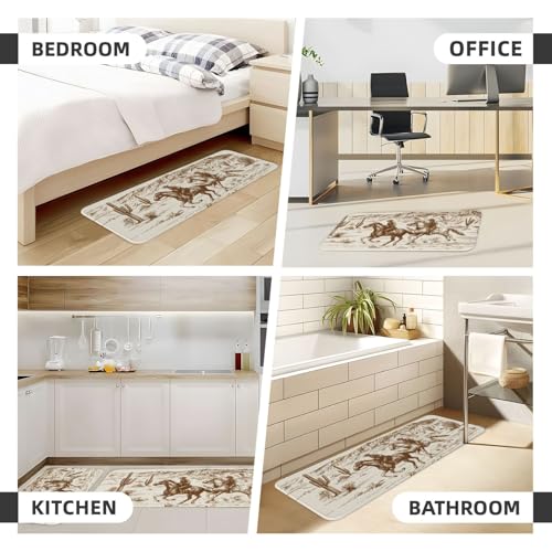 American Wild West Desert Cowboys Kitchen Rugs Microfiber Floor Mats Western Farmhouse Country Cushioned Carpet Runner Rug for Laundry Bathroom Living Room, 2 Piece Set 17"X 47" + 17"X 30" - color: American Wild West Desert Cowboys