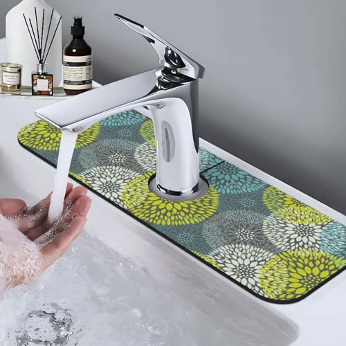 Blue Green Gray Flower Chrysanthemum 15" X 5.5" Kitchen Sink Splash Guard Faucet Faucet Guard Draining Mat Sink Splash Guard Faucet Kitchen Bathroom - color: Blue Green Gray Flower Chrysanthemum