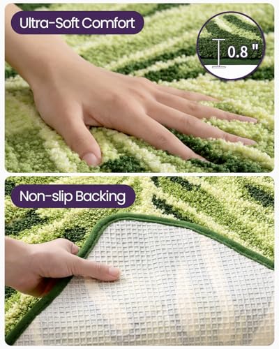 DEXI Leaf Bathroom Rugs Monstera, 47x31.5 Soft Fluffy Cute Bath Mat with Non Slip Backing, Washable Absorbent Bath Rug Quick Dry for Shower Floor, Toilet, Bedroom, Kids Room, Green - color: Ample Monstera-large