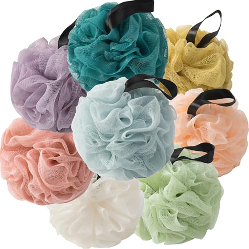 Loofah Sponges for Shower,Rainbow Family 8 Pack Loofahs - Blue, Pink, Purple, Orange, Light Green, Yellow, Peacock Green & Beige - color: Rainbow Family, size: 1 Count (Pack of 8)