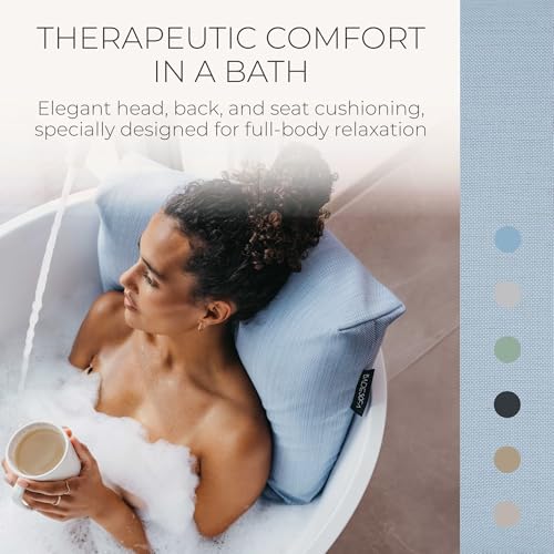 BADESOFA® Full Body Bath Pillow for Tub – Luxury Bathtub Pillow Set (Seat + Large Back Pillow 29”x21”), Quick-Dry, Non-Slip Weighted Spa Cushion for Freestanding & Deep Tubs in Blue - color: Blue, size: Set Large