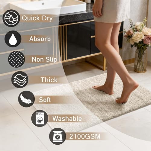 VOOVA & MOVAS Non-Slip Bathroom Rug，Ultra Soft & Quick Dry Bath Mat， Machine Washable Microfiber Shaggy Bath Rug， Plush Water Absorbent Shower Mat for Floor and Sink， 24x17 Inches，Beige - color: Beige, size: 24"x17"