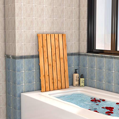 Bamboo Wooden Bath Floor Mat for Luxury Shower - Non-Slip Bathroom Waterproof Carpet for Indoor or Outdoor Use (31.3 x 18.1 x 1.5 Inches) - color: Natural, size: 31.3" x 18.1" (Rectangular)