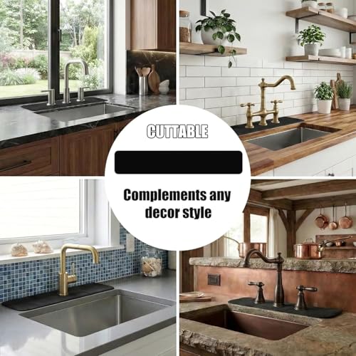 Customizable Kitchen Sink Faucet Mat: 24" Lx4 W Absorbent Splash Guard | 2PCS Non-slip Fabric Rubber Mat, Cut to Fit Oval Rectangle Square Faucet & 2,3,4 Holes Irregular Sink with Soap Dispenser - size: 24"Lx4"W-2PCS