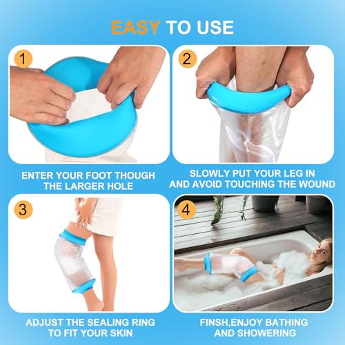 Waterproof Knee Cast Cover for Shower, Watertight Cast Bag, Reusable, Shower Protector for Knee Replacement Surgery, Wound, Burns (M) - size: M