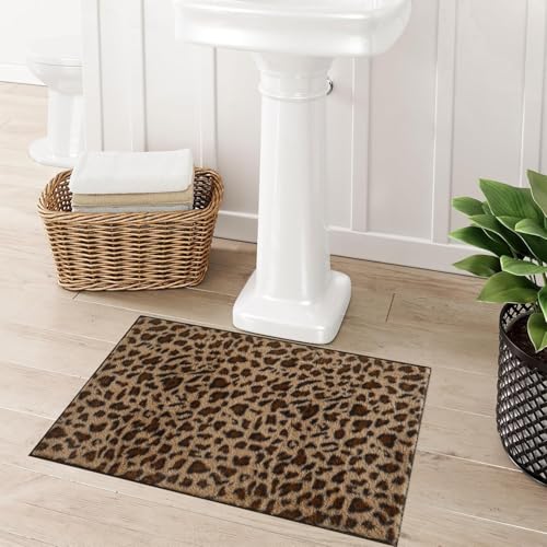Bath Rugs Leopard Print Bath Mats for Bathroom Cheetah Fluffy Rug 16X30 Inch Small Bath Mat Non Slip Bath Rug Washable Bath Mat Shower Rug for Sink Shower Vanity (Leopard Print, 16x30inch) - size: 1'4" x 2'6" (Rectangular)