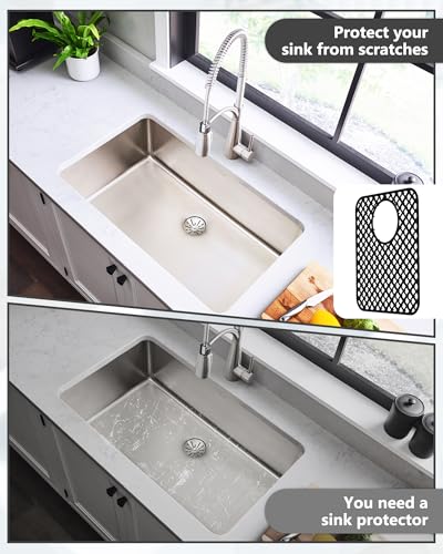 2 Pack Silicone Sink Protectors for Kitchen Sink, Trellis Pattern 13 x 11 Inches Sink Mat, Non-Slip and Durable Sink Protector Silicone, Rear Drain, Black - color: Black