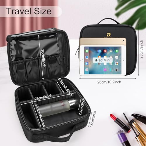Relavel Travel Makeup Train Case Makeup Cosmetic Case Organizer Portable Artist Storage Bag with Adjustable Dividers for Cosmetics Makeup Brushes Toiletry Jewelry Digital Accessories Black - color: Black, size: Small