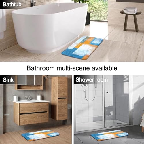 Lnond 4Pcs Bathroom Shower Curtain Sets with Rugs,Blue Orange Painting Art Bathroom Sets with Shower Curtain and Rugs and Accessories - color: Orange Blue White
