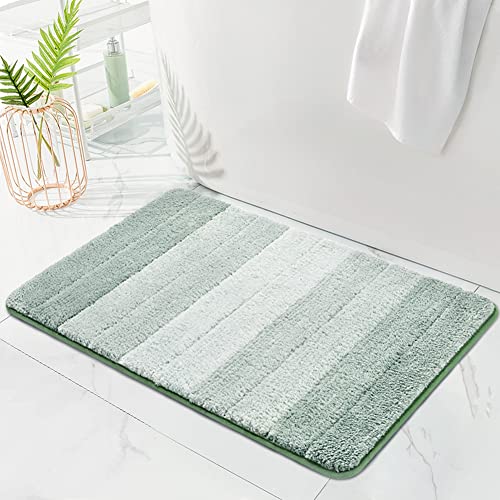 Kmson Ombre Bath Mat for Bathroom, Non Slip Ultra Soft and Thick Water Absorbent Bath Carpet, Machine Washable & Quick Dry Bathroom Rug, for Bedroom Door Living Room Green 17" x 24" - color: Green Rug, size: 17" x 24"