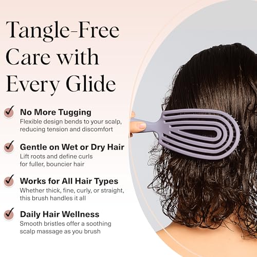 Kitsch Hair Brush Detangler – Flexi Flow Hair Brush for Women, Men & Kids | Detangling Brushes for Curly Hair with Bendable Frame, Bounce Curl Defining Brush for Wet or Dry Strands - Soft Violet - color: Soft Violet