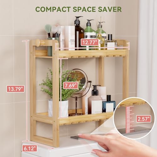 AmazerBath Bamboo Over The Toilet Storage Shelf - 2-Tier Bathroom Organizers and Storage Shelves, 2 in 1 Dual Stable Above Over Toilet Bamboo Shelf Home Storages Rack for Small Bathroom, Space Saver - color: Natural Color, size: 2-Tier