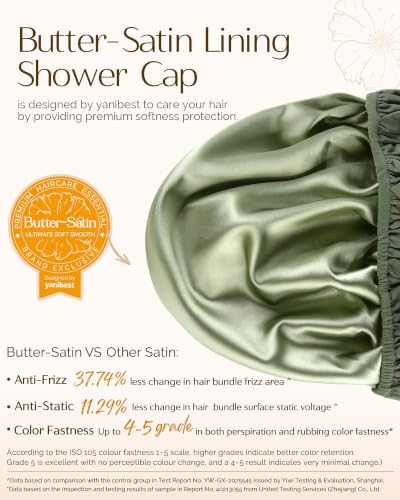 Yanibest Shower Cap for Women - Frizz Free Satin Lined Shower Cap Waterproof Large Double Layer Reusable with Soft Elastic Band for Braids Long Hair - color: Peachy