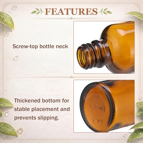 48 Pcs Amber Glass Jars and Dropper Bottles Set, 2 oz Cream Jars with Black Lids 1.7 oz Amber Dropper Bottles, with Label and Mini Spatula, for Essential Oil, Lotions, Massage Oil, Spa Salon - color: Amber