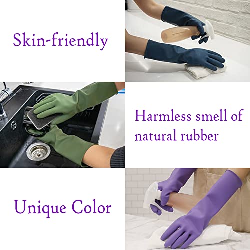 HOMSSEM Dishwashing Gloves - 2 Pairs Premium Rubber Gloves for Cleaning - Urban Gray, Green, Blue - color: Blue + Green - Large