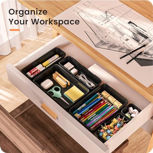 【Military Grade】A-LuGei Drawer Organizer,【𝟱𝗦𝗶𝘇𝗲】Makeup organizer,【Holds 177 Items】Bathroom Organizers and Storage,Organization and Storage,Desk Drawer Organizer for Vanity【Black】 - color: Black