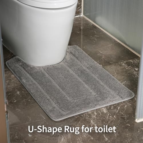 Bathroom Rugs Sets 3 Piece, with 20" x 28" U-Shaped Toilet Rug, Ultra Absorbent and Super Soft Touch, Non-Slip, Microfiber Plush,Rectangular Pattern, Quick Dry Bath Mats for Bathroom, Tub, Bedroom - color: Dark Grey