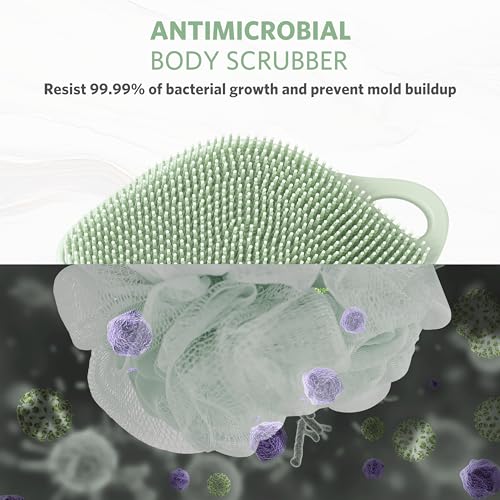 Sndyi Silicone Body Scrubber, Gentle Exfoliating Body Scrubber for Sensitive Skin, Leaf Shaped Shower Scrubber for Body with Lathering Bristles, Silicone Loofah Body Brush for Showering, Green - color: Green