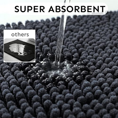 Secura Bathroom Rugs 47x28, Ultra Soft Chenille Bath Mat, Super Absorbent & Quick Dry Bathroom Mat, Non Slip Machine Washable Bath Rugs for Tub, Shower, Home Decor Accessories (Dark Gray) - color: Dark Gray, size: 47 in x 28 in