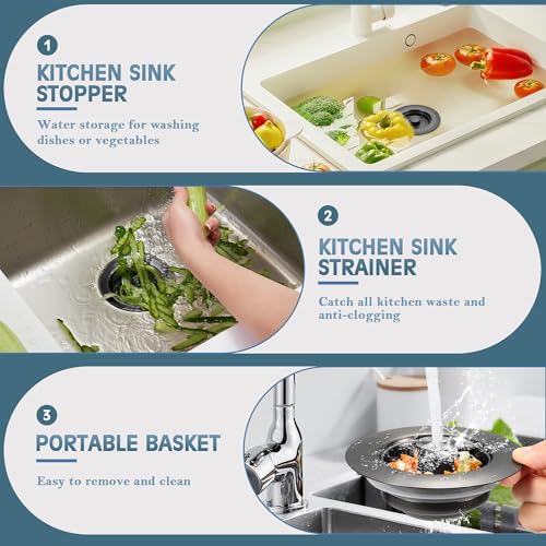 Kitchen Sink Drain Strainer 3 in 1, 304 Stainless Steel Pop Up Sink Stopper, Anti-Clogging Sink Drain Strainer for US Standard Kitchen Drain (Gunmetal Gray) - color: Gunmetal Gray, size: 1 Pack