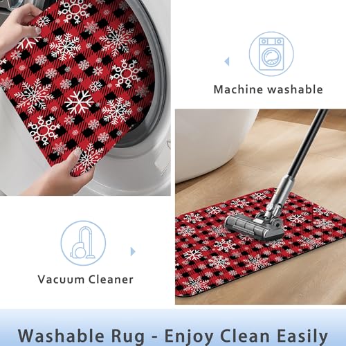 Christmas Plaid Snowflakes Bathroom Mat, Non-Slip Rubber Backing Thin Low-Profile Bath Rug, Easy-Clean Bathroom Floor Mat for Shower, Bathtub, Kitchen, or Entryway - color: Christmas Plaid Snowflakes
